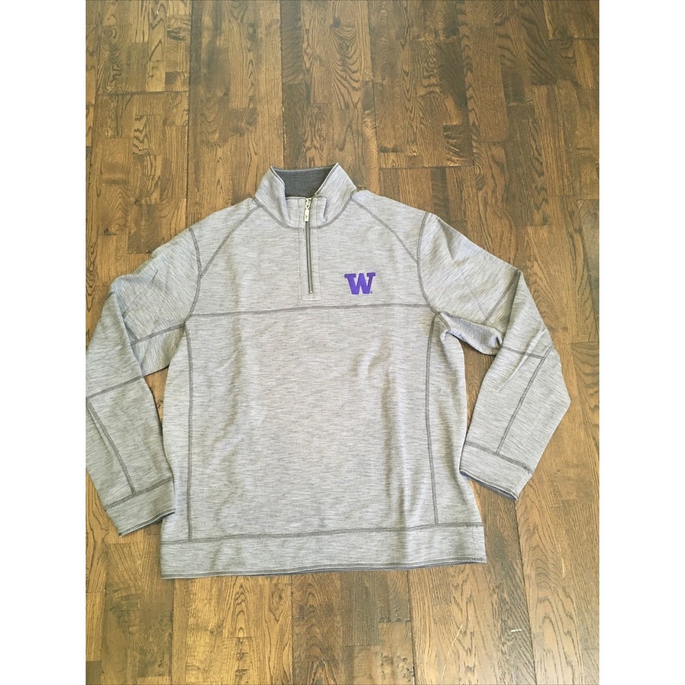 Tommy Bahama Men's Large Reversible Gray Washington Huskies Quarter‑Zip Pullover